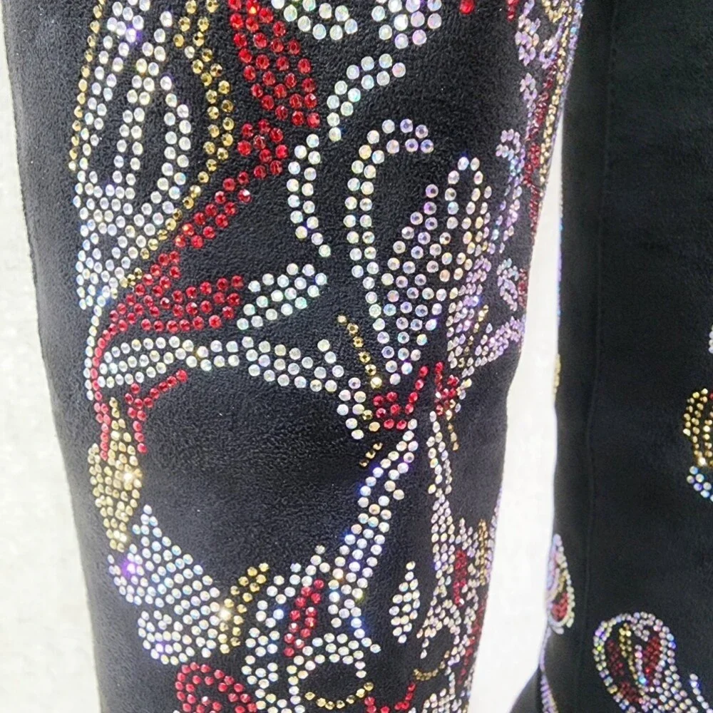 NIB MUERTO Goth Western Cowgirl Boots Sparkling Iridescent Rhinestones Skull - Picture 13 of 16